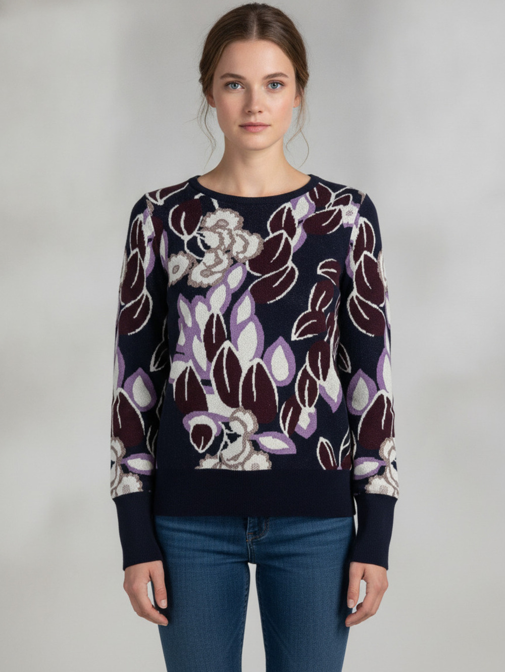 Ann Taylor Floral Patterned Knit Sweater Size L‎
